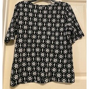 Charter Club Luxury Women's T-Shirt Black White Print Boat Neck Blouse M Petite